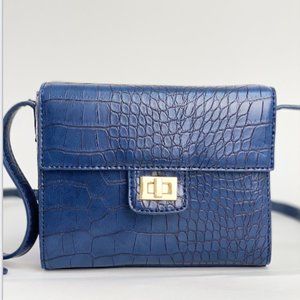 JULES KAE - Chiara Boxy Crossbody - Navy Croc